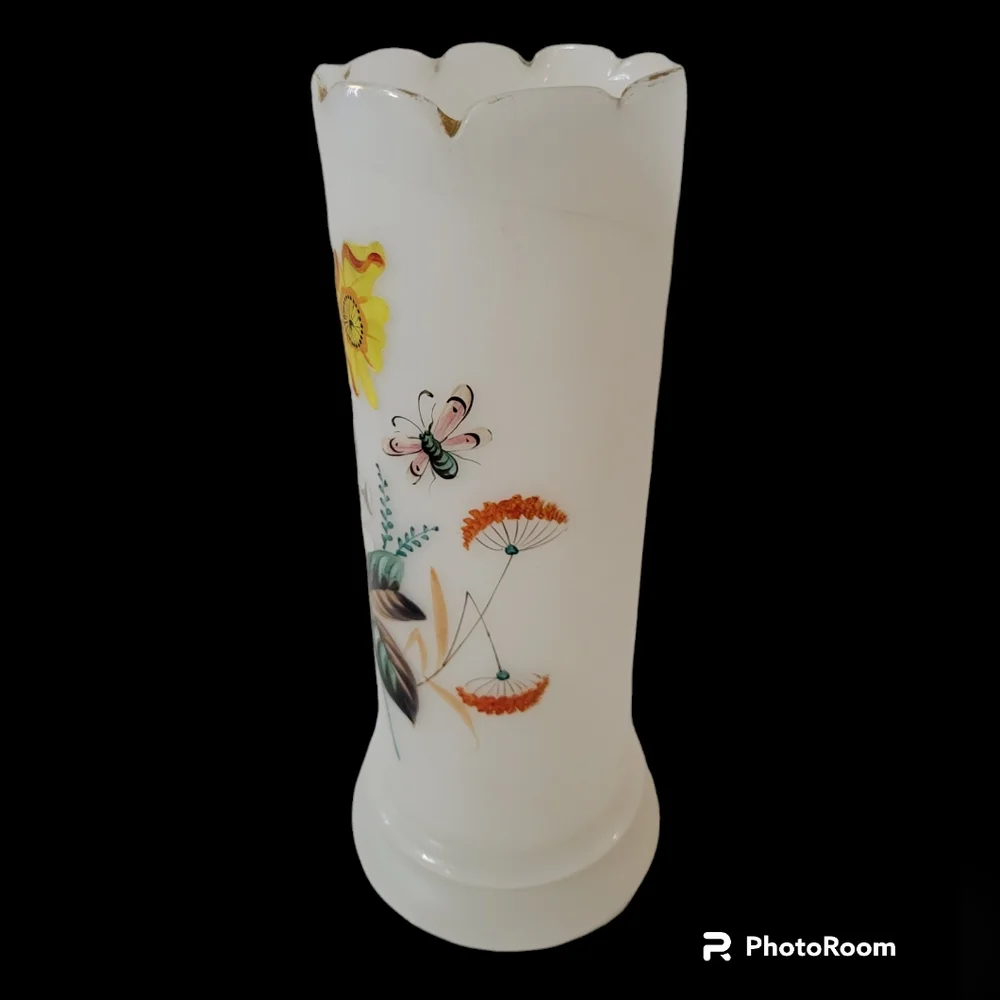 Victorian Bristol Frosted Glass Vase Handpainted